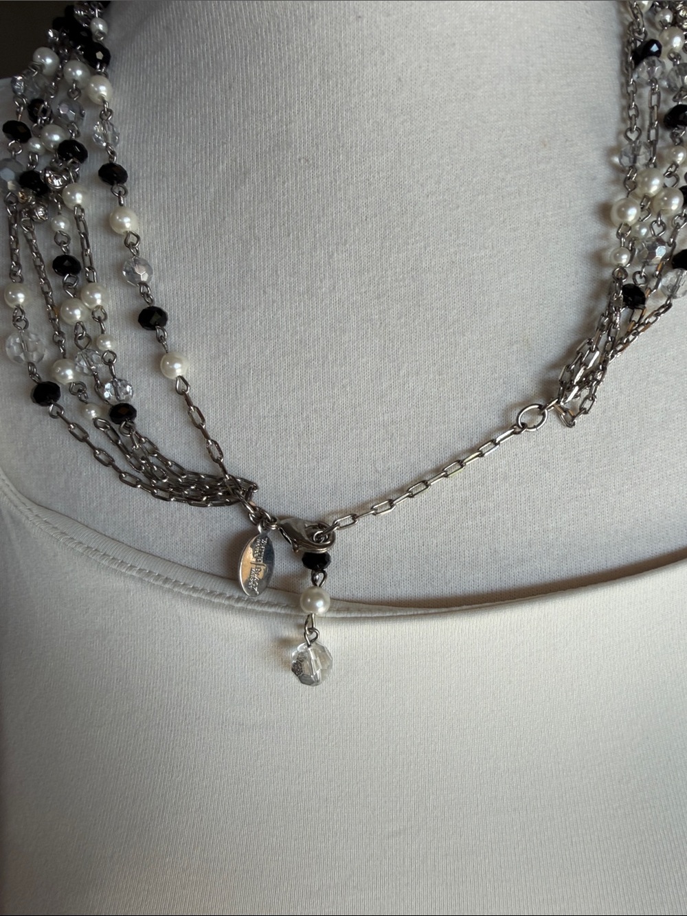 White House Black Market Black, White & Clear Multi-Strand Beaded Necklace - Picture 5 of 6